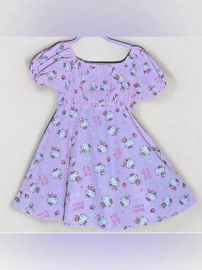 Hello Kitty Dress Girls 14 Pink Puff Sleeve Square Neck Cotton Character Kawaii